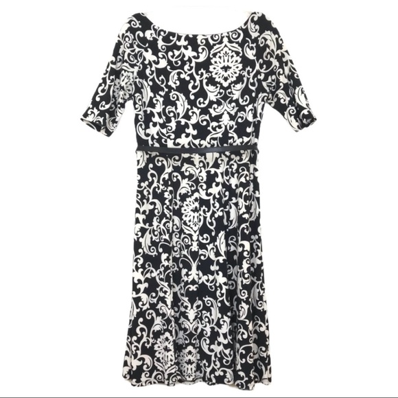 Jones Studio Black and White Belted Swing Midi Dress size 6 - Picture 2 of 7